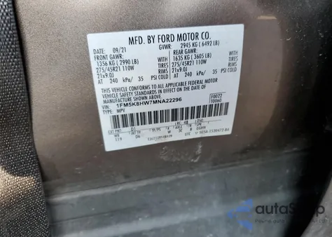 2021 Ford Explorer Platinum из США, поврежденный, VIN 1FM5K8HW7MNA22296